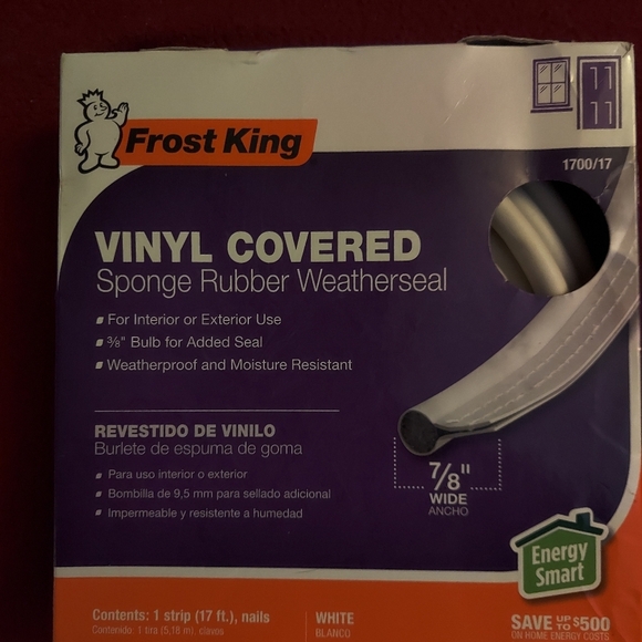 NEW FROST KING WHITE VINYL COVERED SPONGE RUBBER WEATHER SEAL ⅜ BULB ⅞ WIDE 17FT - Picture 2 of 4